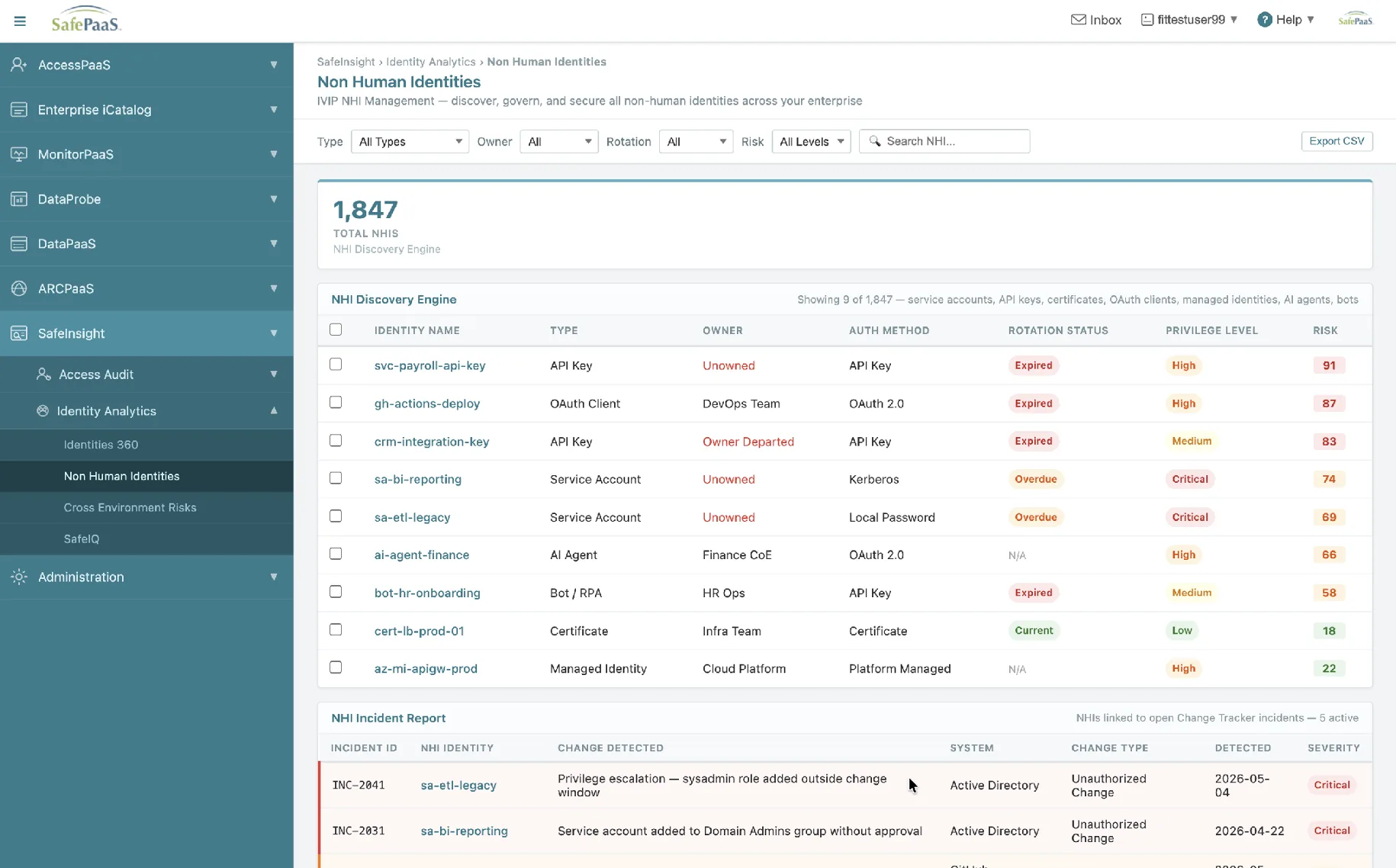 Non Human Identities — NHI discovery engine and incident report