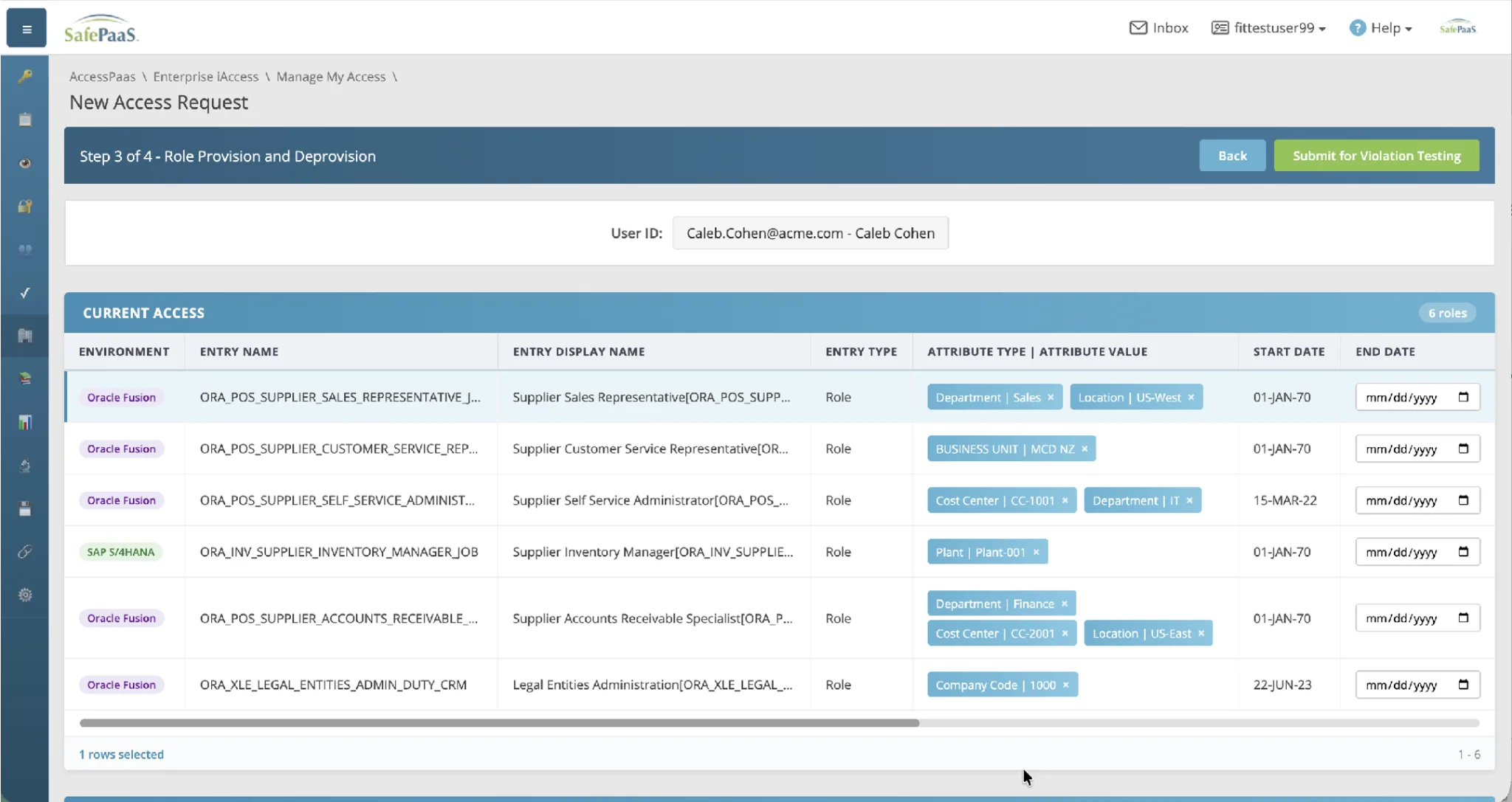 Enterprise iAccess new access request, role provision and deprovision with contextual attributes